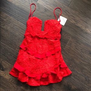 Lace red mini dress